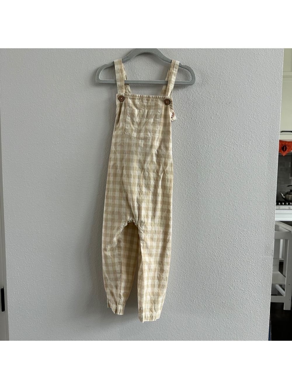 Organic Cotton Kingston Overall - Gingham Pale Khaki